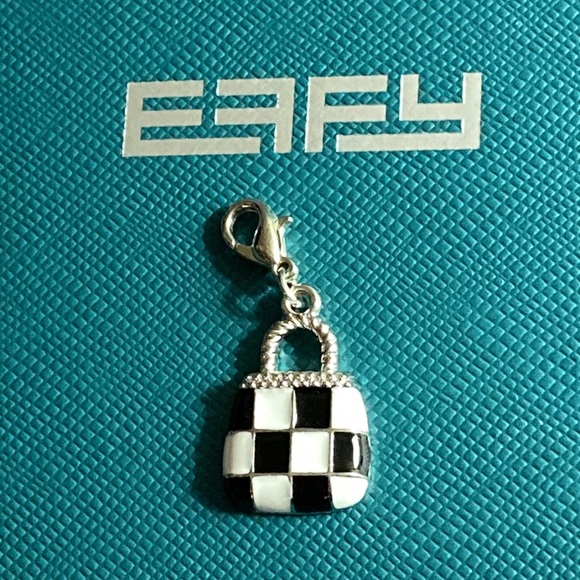 ❤️ NWOT - EFFY Black & White Checked Handbag Silvertone Hanging Charm* ❤️ - Picture 1 of 8